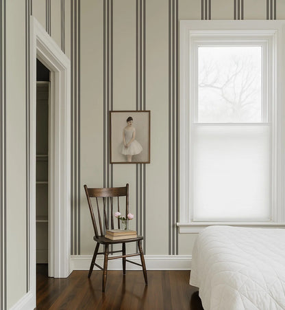 Mid Century Modern Stripe Peel & Stick Wallpaper,Or Tradition, Black and Ivory Classical Wallpaper,Elegant Line Wall Hanging,