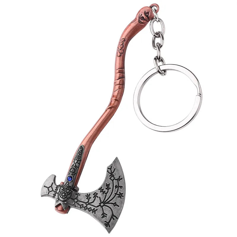Punk Fashion Jewelry God Of War 4 Kratos Axe Keychains Exquisite Crystal Carved pattern Axe Pendant key holder Souvenir jewel
