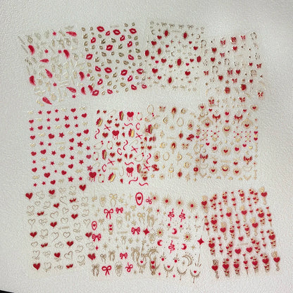 8pc 3D Mixed Color Heart Nail Stickers Valentines' Day Sweet Red Pink Love Selfadhesive Nail Decoration Decals Manicure Suppl