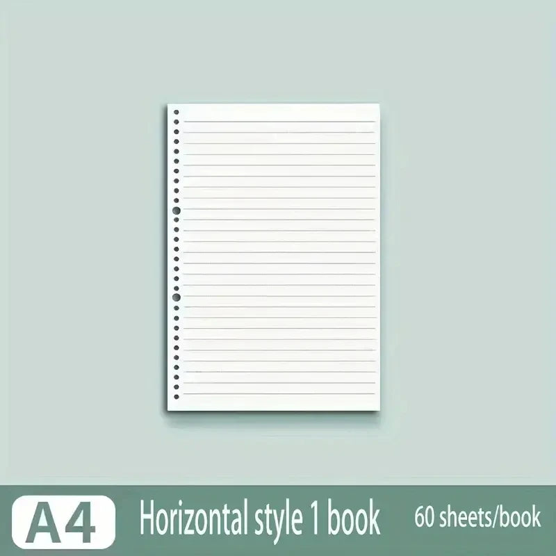 60 Sheets Notebook Refill Notepad Loose Leaf Binder Paper A4/ B5/A5 Blank/Grid/Lined Notebooks Writing Pads Office School - A
