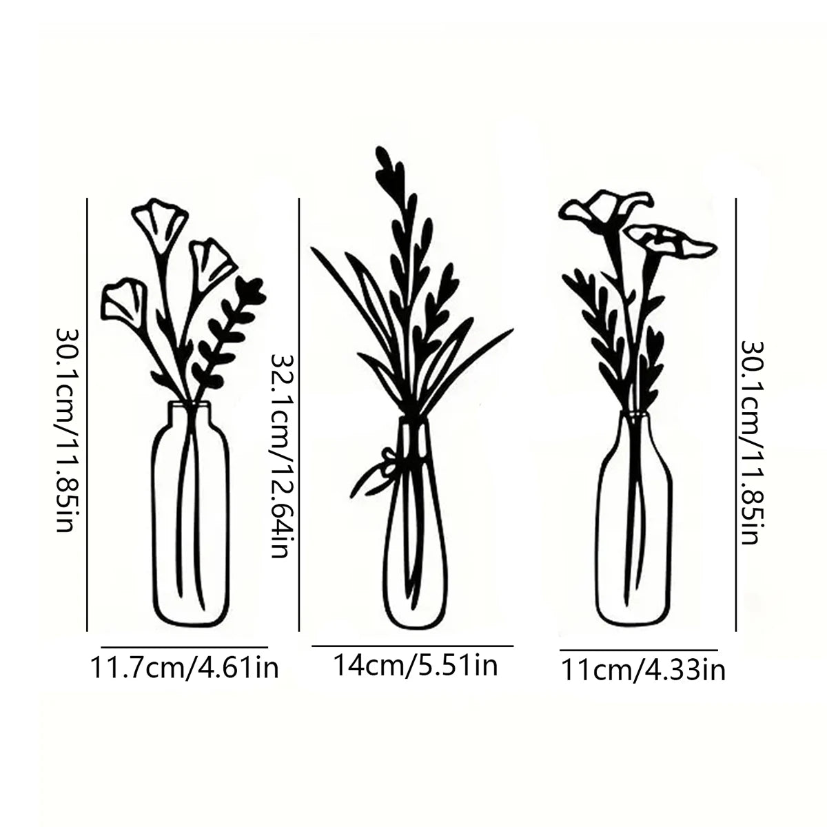 3pcsFlowers in a Vase Metal Wall Decor Home Decor Metal Wall Decor Decorations for Living Room Bedroom Decoration