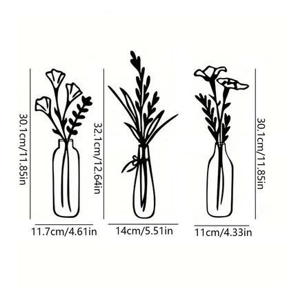 3pcsFlowers in a Vase Metal Wall Decor Home Decor Metal Wall Decor Decorations for Living Room Bedroom Decoration