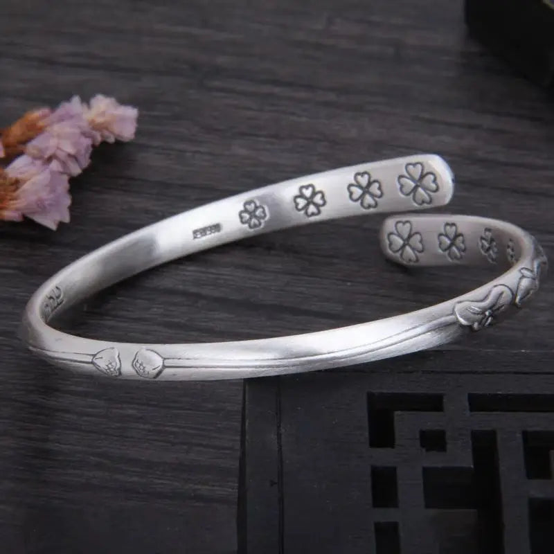 XIYANIKE Vintage Thai Silver Lotus Flower Cuff Bracelet For Women Girl Ethnic Fashion New Jewelry Party Lady Gift Pulseras Mu