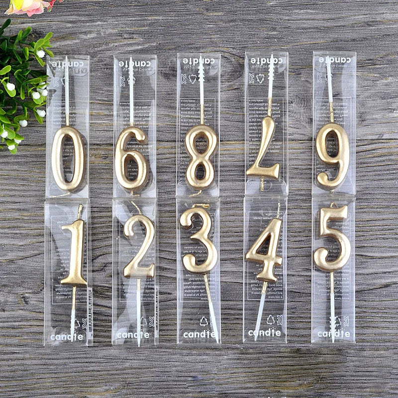 1Pcs Gold Happy Birthday Number Cake Candles 0 1 2 3 4 5 6 7 8 9 Cake Topper Kids Girls Boys Bar Baby Party Supplies Decorati