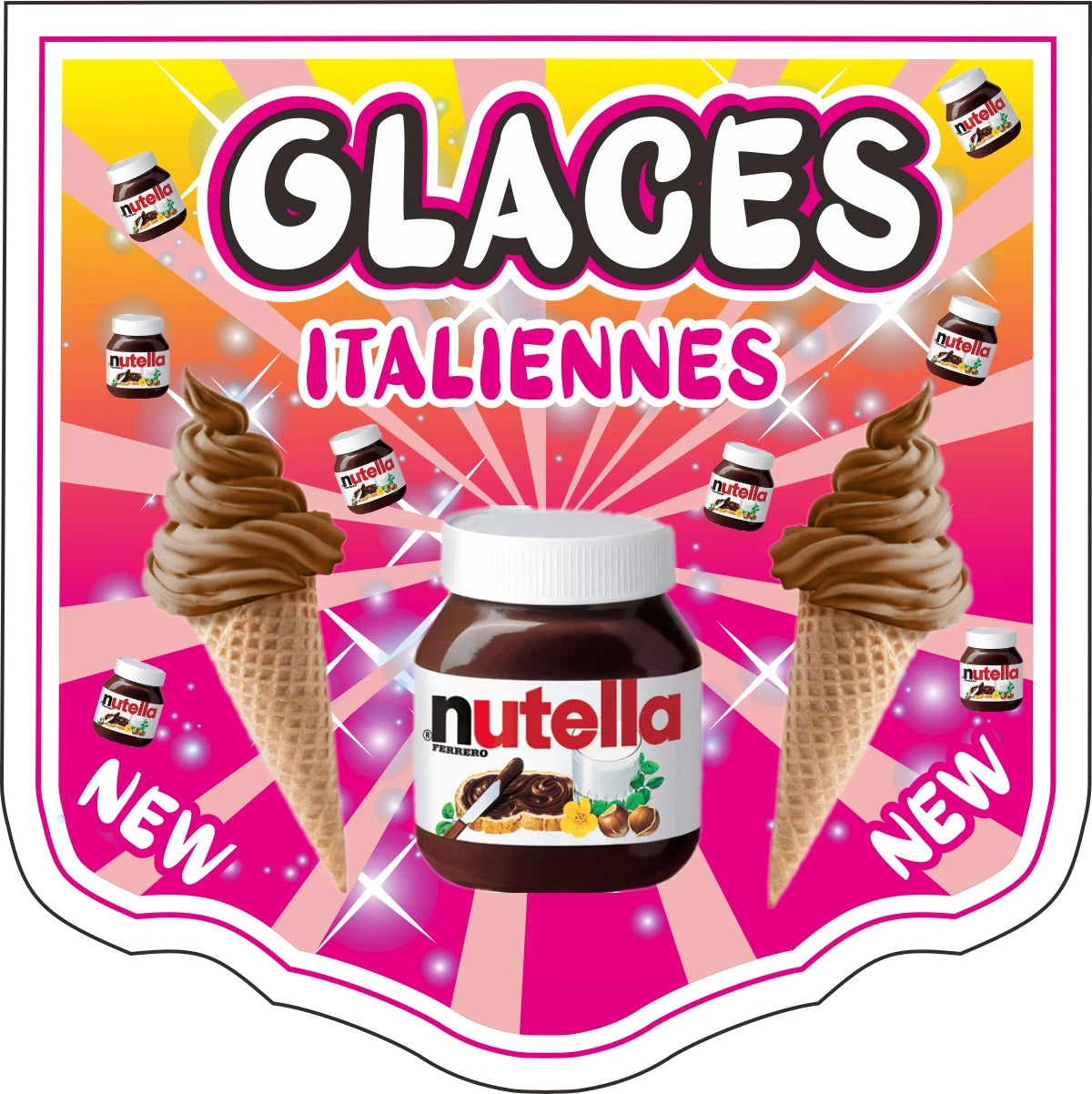 Store Sign Wall Flag 60x 60cm Two Face Printing 70cm Length Pole Wall Installation ITALIENNES GLaces Granita Milkshake