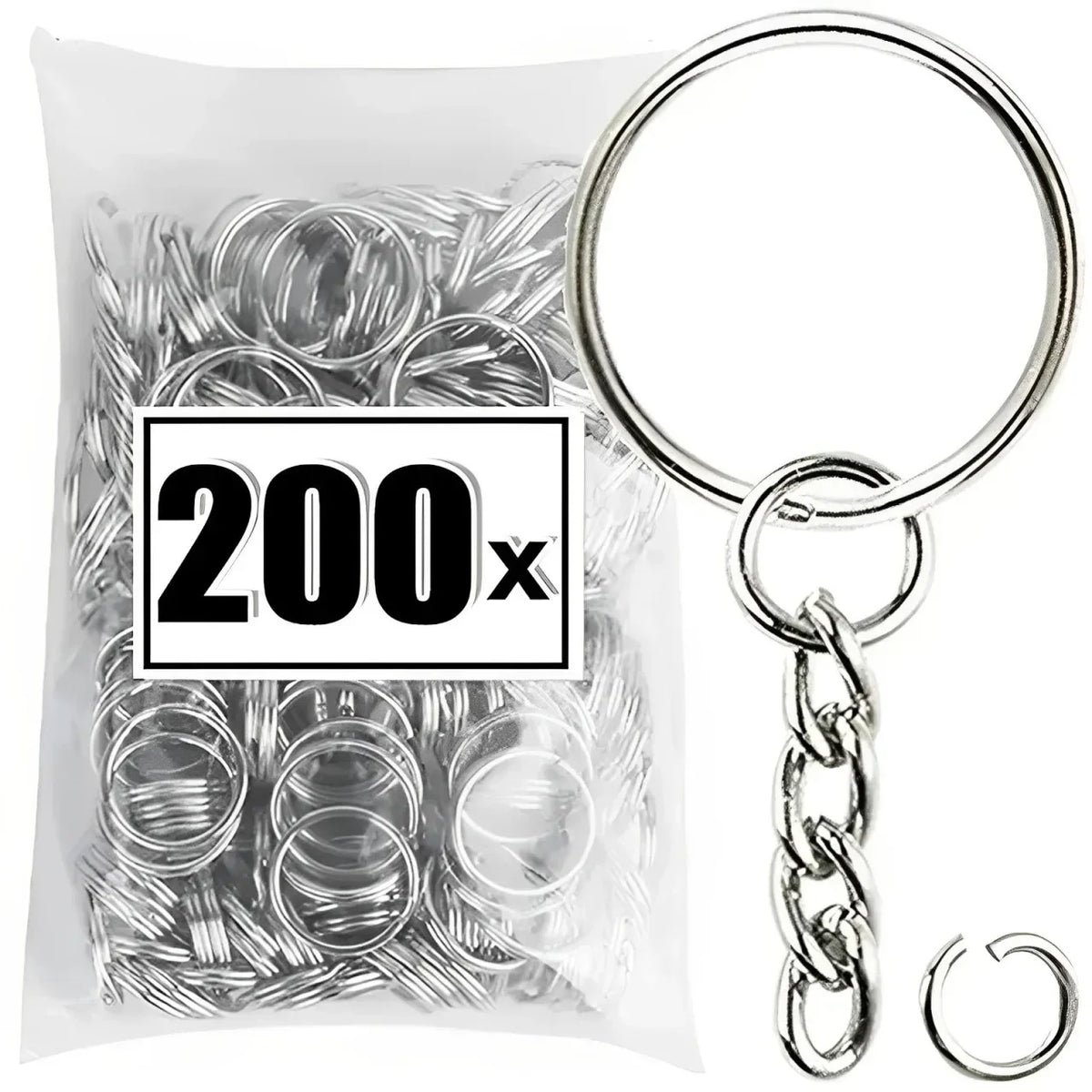 50/500pcs Silver Plated Metal Blank Keyring Keychain Split Key Rings with Chain Climbing Buckles Carabiner Keychain Accessori