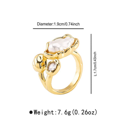 Vintage Baroque Pearl Ring Open Rings for Women 2025 Fashion Metal Irregular Geometric Pearl Ring with Zircon Wedding Jewelry