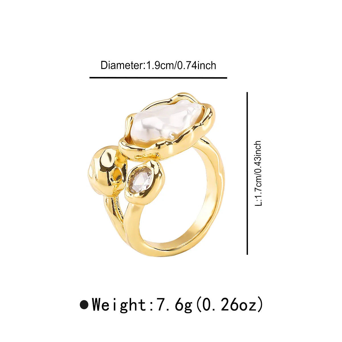 Vintage Baroque Pearl Ring Open Rings for Women 2025 Fashion Metal Irregular Geometric Pearl Ring with Zircon Wedding Jewelry