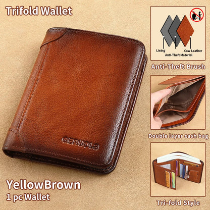 GERUOLA Slim RFID Shielded Genuine Leather Wallet for Men-Multifunctional ID & Credit Card Holder Dark Brown with Embellishme