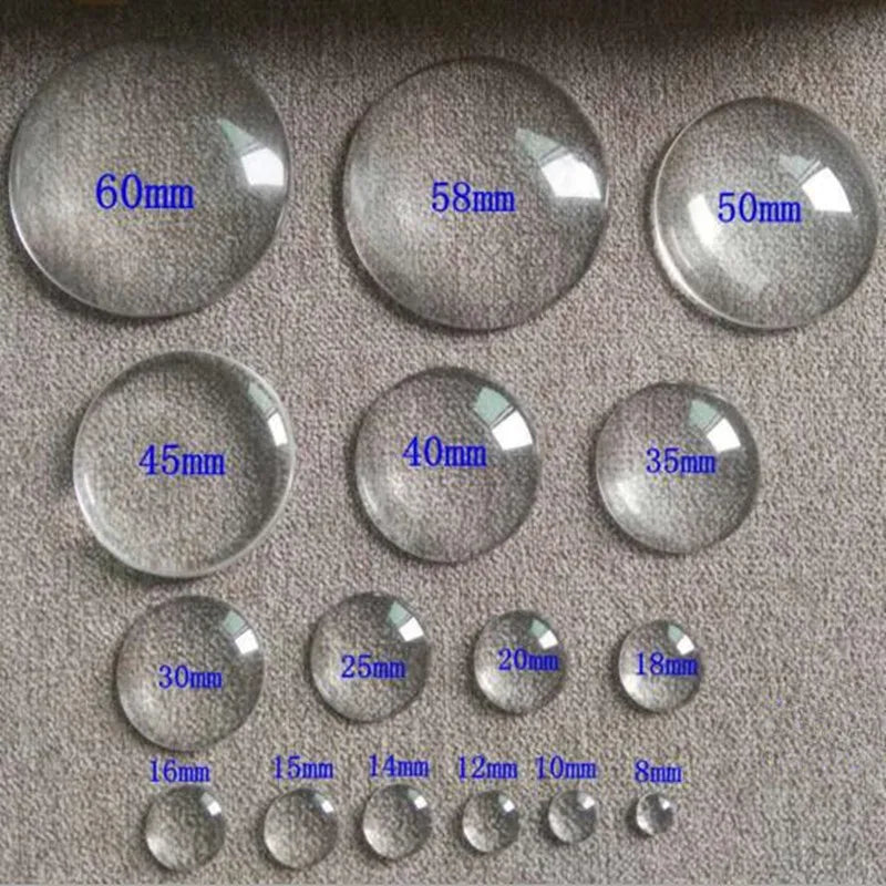 1Packs 6 8 10 12 16 20 25 60mm Round Clear Glass Cabochon Flat Back Transparent Magnifying Glass Cabochon For DIY Jewelry Mak
