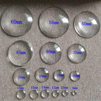 1Packs 6 8 10 12 16 20 25 60mm Round Clear Glass Cabochon Flat Back Transparent Magnifying Glass Cabochon For DIY Jewelry Mak