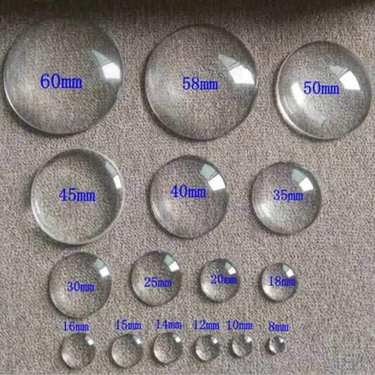 1Packs 6 8 10 12 16 20 25 60mm Round Clear Glass Cabochon Flat Back Transparent Magnifying Glass Cabochon For DIY Jewelry Mak