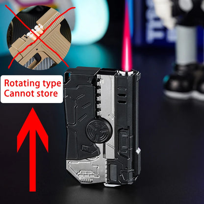 Gun-shaped lighter with 3 cigarette cases, dark blue flame gas lighter, windproof cigar lighter,suitable for Christmas,Hallow