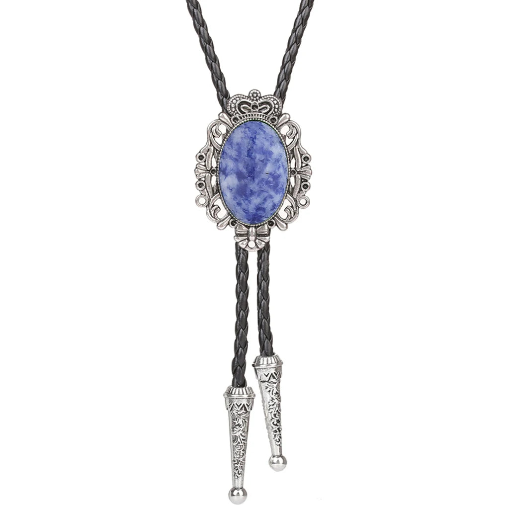 Bolo Tie Western Cowboy Opal Rodeo Leather Necktie - 19