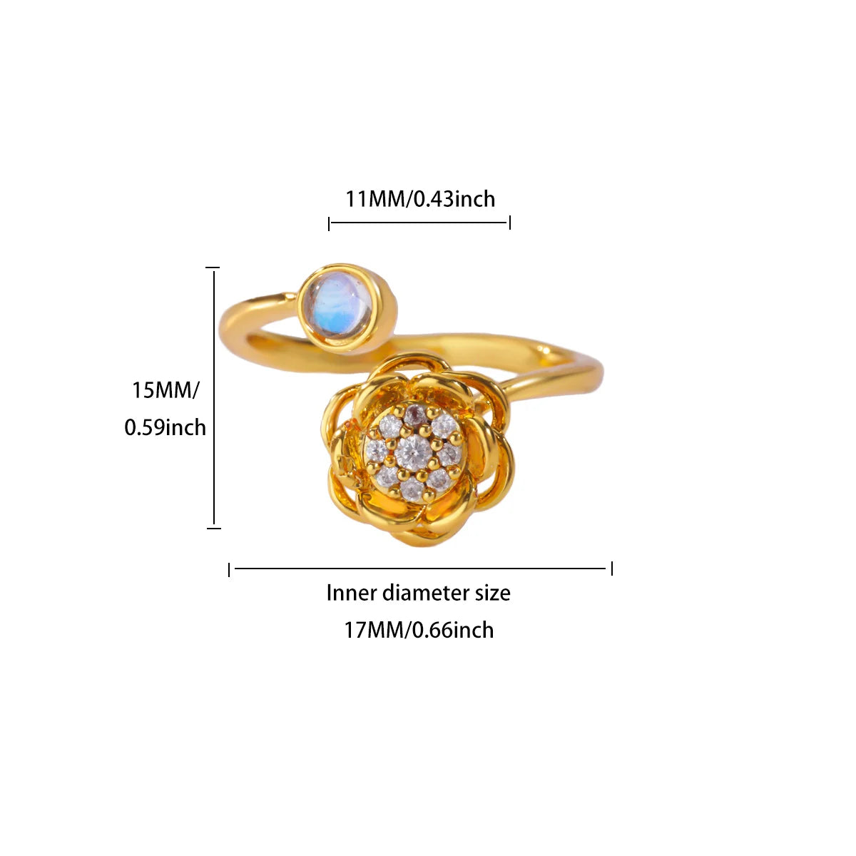 Anti Stress Anxiety Fidget Rings for Women Stainless Steel Sunflower Sun Star Spinner Ring Christmas Jewelry Gifts - JZ9236G