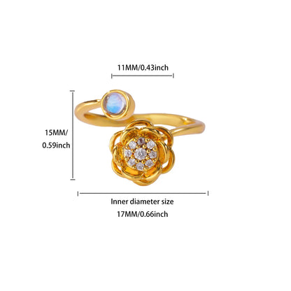 Anti Stress Anxiety Fidget Rings for Women Stainless Steel Sunflower Sun Star Spinner Ring Christmas Jewelry Gifts - JZ9236G