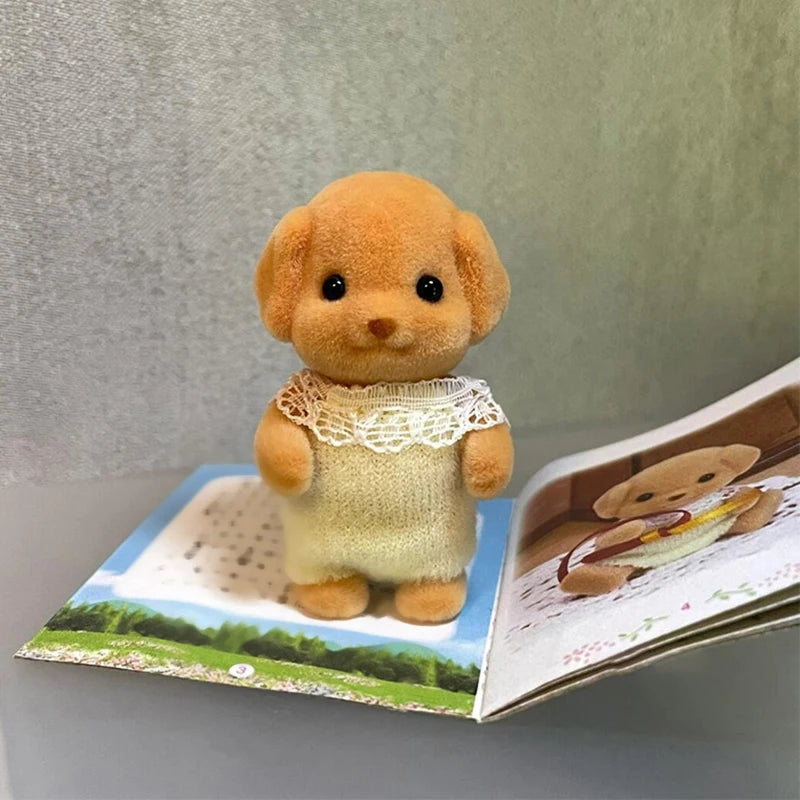 Limb Movable Forest Family Animal Figure Poodle Flocked Shaggy Figurine Dog Model Toy Dollhouse Miniatures Accessories For Ki