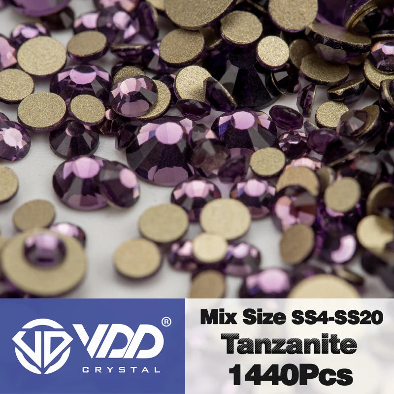 VDD SS4-SS20 Mix Size Clear Crystal Non-Hotfix Gold FlatBack Rhinestones Decorations DIY Glitter Stones 3D Nail Art Accessori