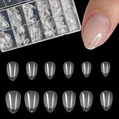 600 Short Almond-Shaped Semi-Matte Transparent Acrylic False Nail Tips for Nail Extensions and Manicure Tools - 600 Short Alm