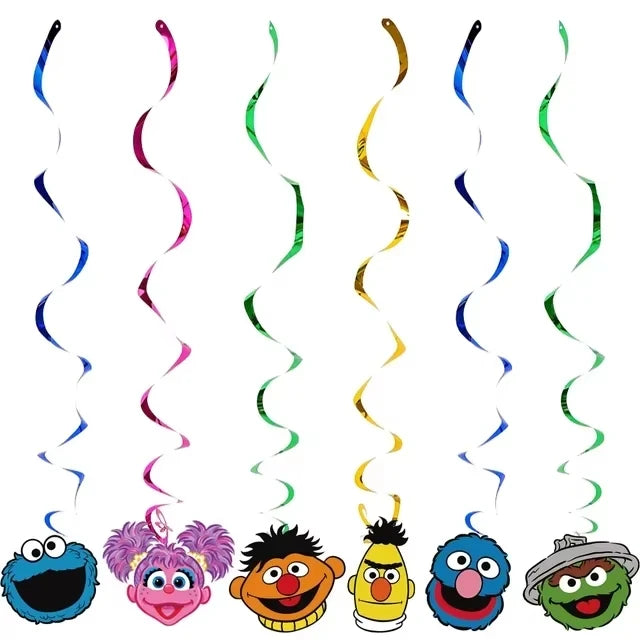 Cartoon Sesames Street Birthday Party Decor Elmo and Friends Theme Tablecloth Plate Balloon Set Cake Decor Baby Shower - 6pcs