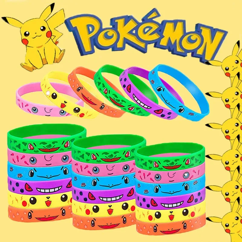 12pcs Pokemon Bracelet Anime Pikachu Charmander Children Cartoon Silicone Wristband Bracelets Party Accessoires Cosplay Gifts