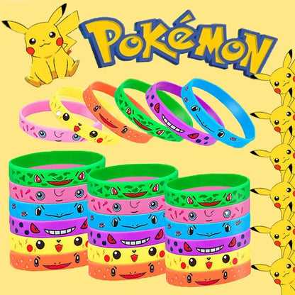 12pcs Pokemon Bracelet Anime Pikachu Charmander Children Cartoon Silicone Wristband Bracelets Party Accessoires Cosplay Gifts