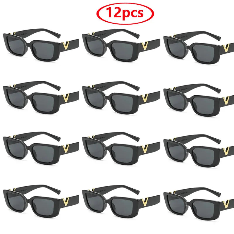Fashion Rectangle Sunglasses Women Vintage Small Frame Sun Glasses Ladies Classic Black Square Eyeglasses Oculos - 12pcs z08