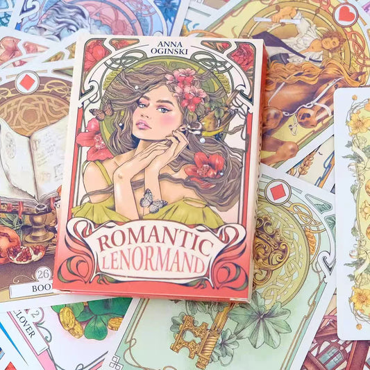 Romantic Lenormand Oracle Cards 10.2*7.2cm English Vision Art Nouveau Floral Motifs 37 Pcs Deck 4*2.8inch For Party, Board Ga