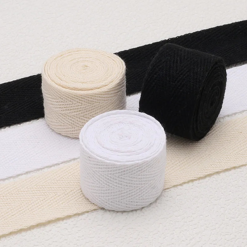 5yards 10/15/20/25/30/40/50mm Cotton Herringbone Webbing Tape Beige/White/Black High Tenacity Twill Binding Ribbon For Garmen