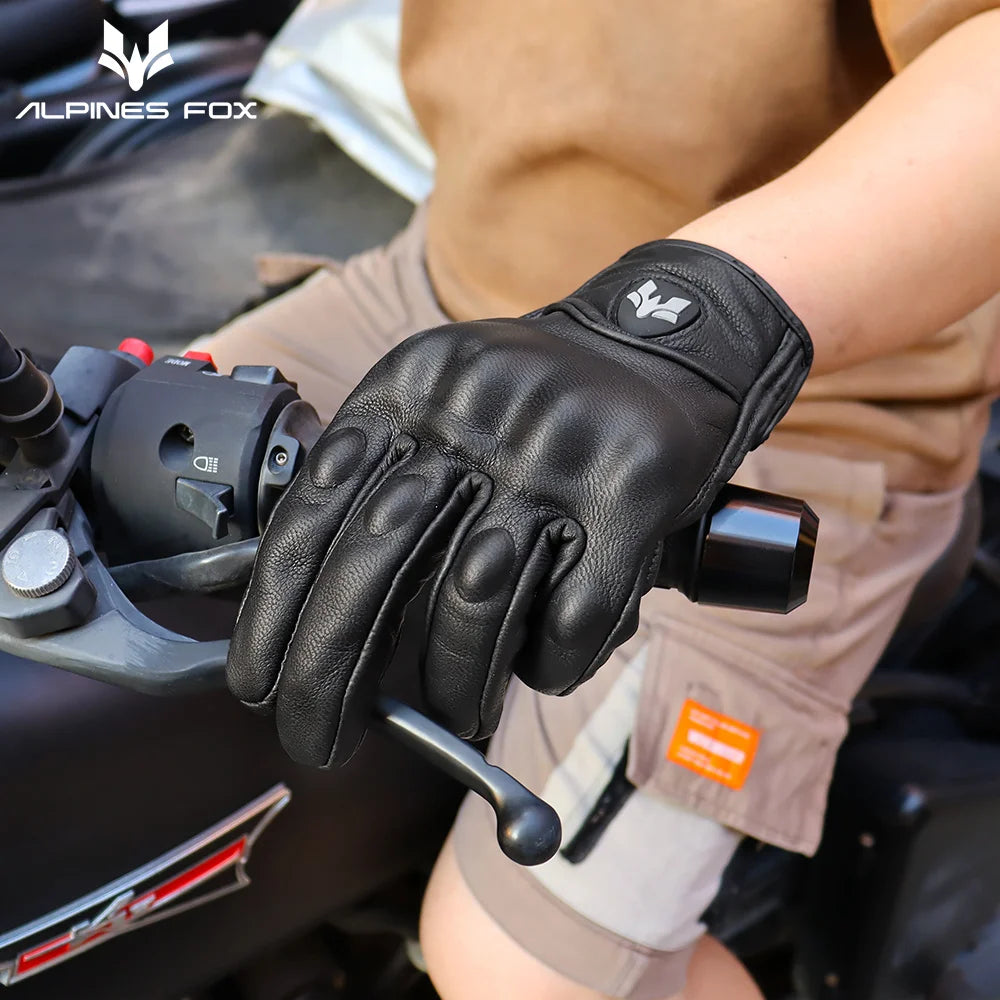 2023 Summer New Vintage Leather Motorcycle Gloves Men Black Wear-resistant Guantes Touchscreen Anti-slip Retro Motobiker Luva