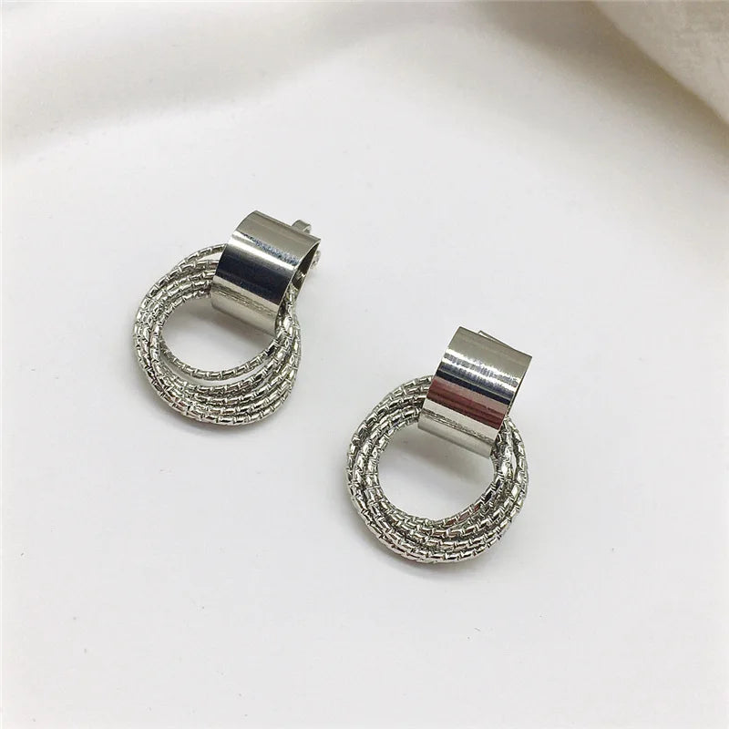 Vintage Metal Round Drop Earrings for Women Trendy Party Geometry Statement Jewelry Multilayer Small Circle Dangle Earrings
