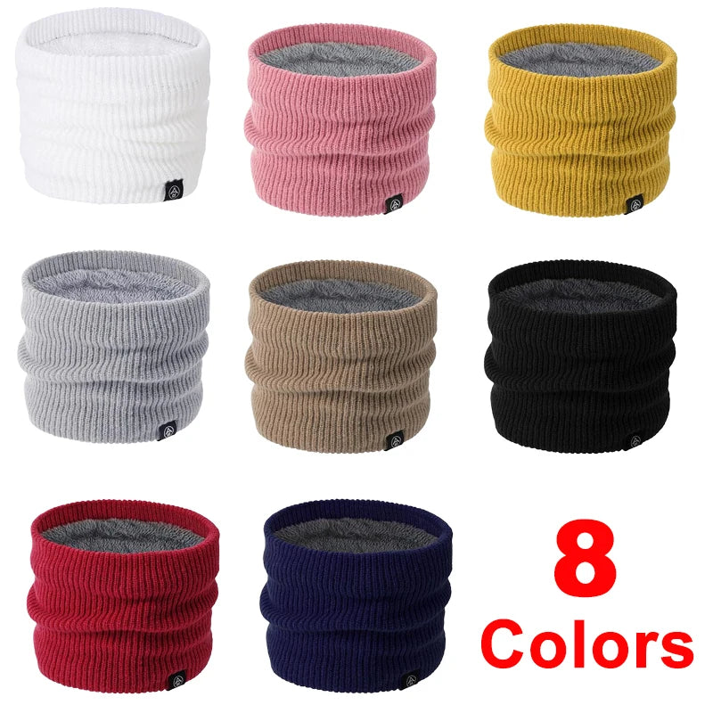 Unisex Winter Warm Scarf Thicken Fleece-Lined Knitted Neck Gaiter Outdoor Cycling Scarves Fashion Simple Solid Color Mask Sca