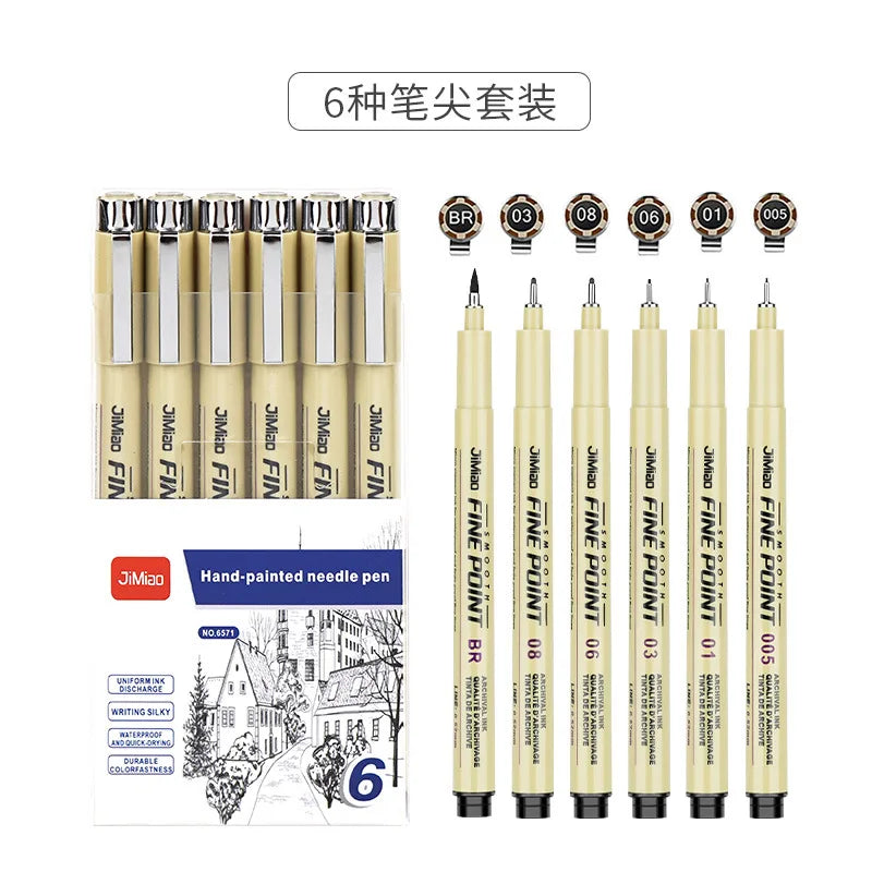 Professional 6/12pc Manga Art Marker Set Fine Line Sketch Pens for Drawing Illustration & Calligraphy Artist School Supplies 