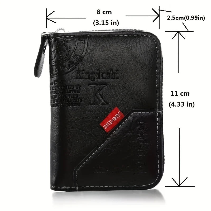 ​​Vintage PU Leather Slim Wallet - Zipper RFID Blocking 11-Slot Card Holder, Retro Style Gift for Men & Women, Classic Design