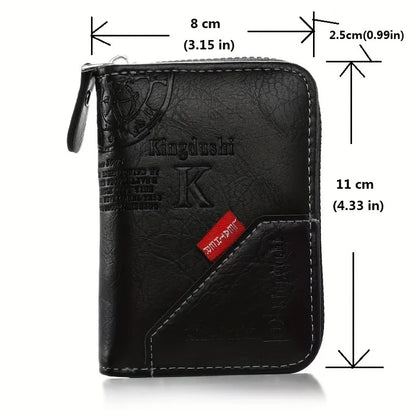 ​​Vintage PU Leather Slim Wallet - Zipper RFID Blocking 11-Slot Card Holder, Retro Style Gift for Men & Women, Classic Design