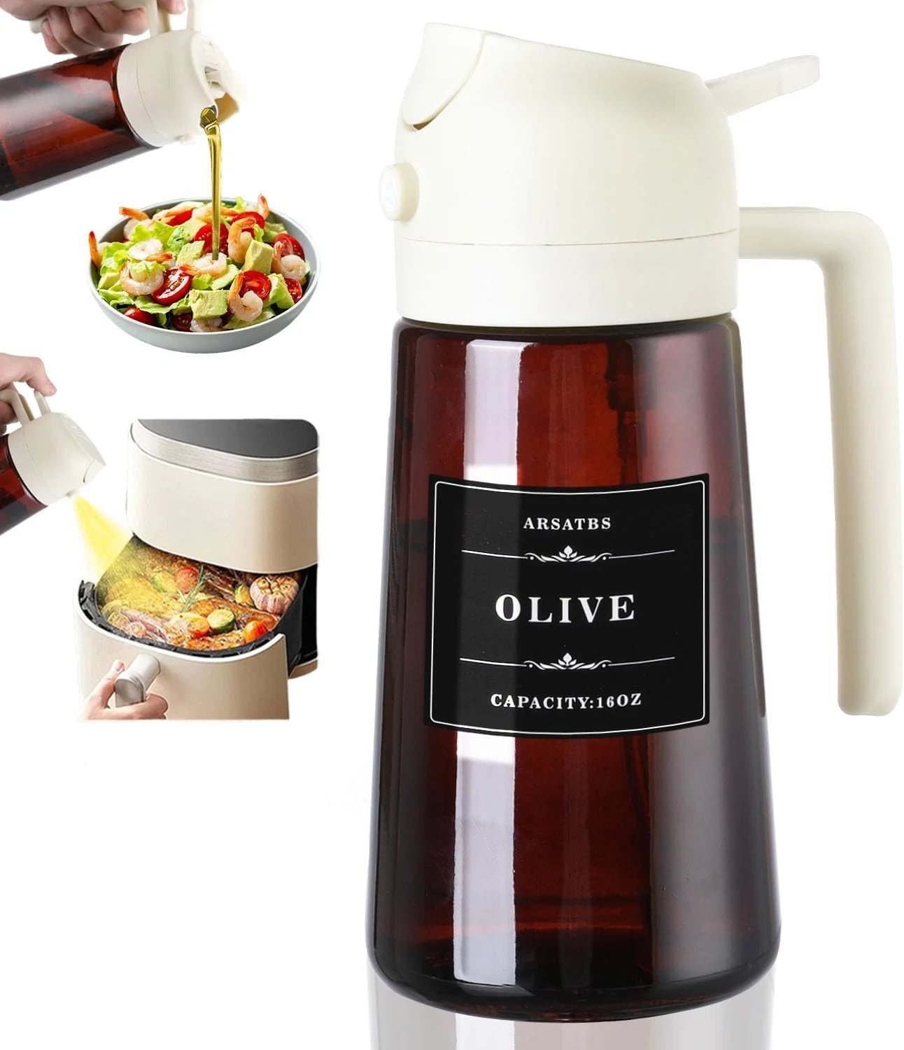 2-in-1 Glass Oil Dispenser & Sprayer - 16oz/470ml Leakproof Olive Oil Sprayer Bottle for Cooking, Air Fryer, BBQ, Baking, Sal