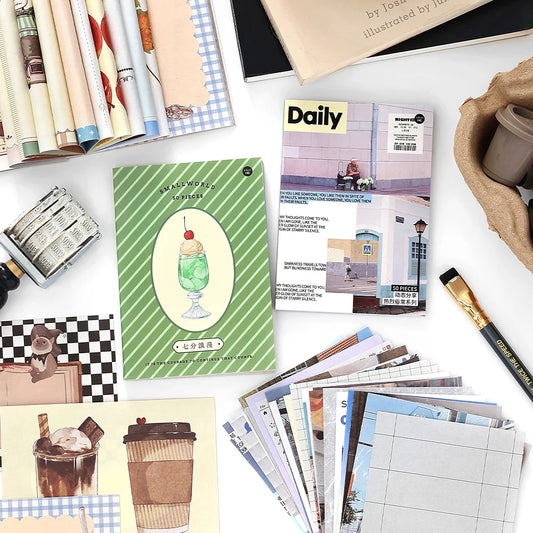 50sheets Retro Ins Memo Material Book Decorative Paper Creative Collage Junk Journal DIY Scrapbooking Aesthetic Craft Paper