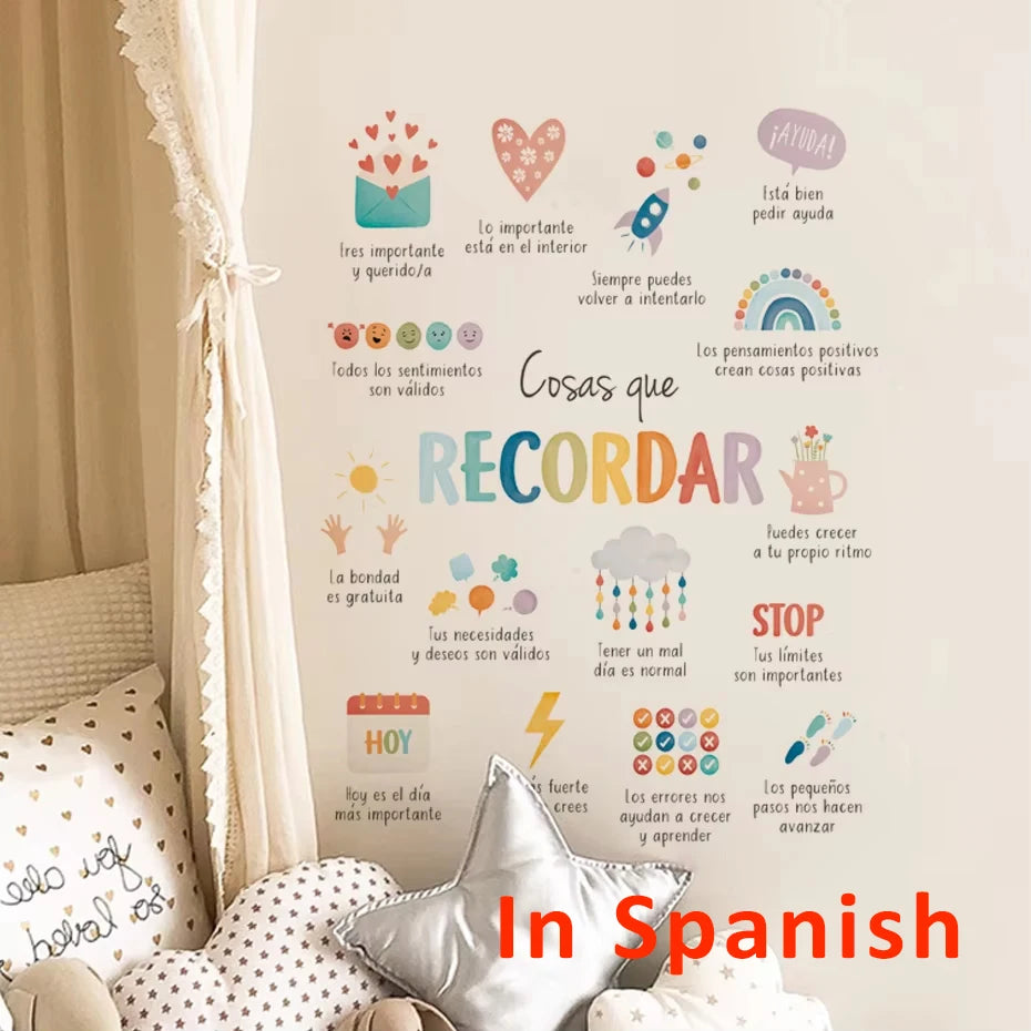 Spanish/English Things To Remember Kids Wall Sticker Art Spanish Office Decor Spanish or English Calming Corner Baby Room Dec
