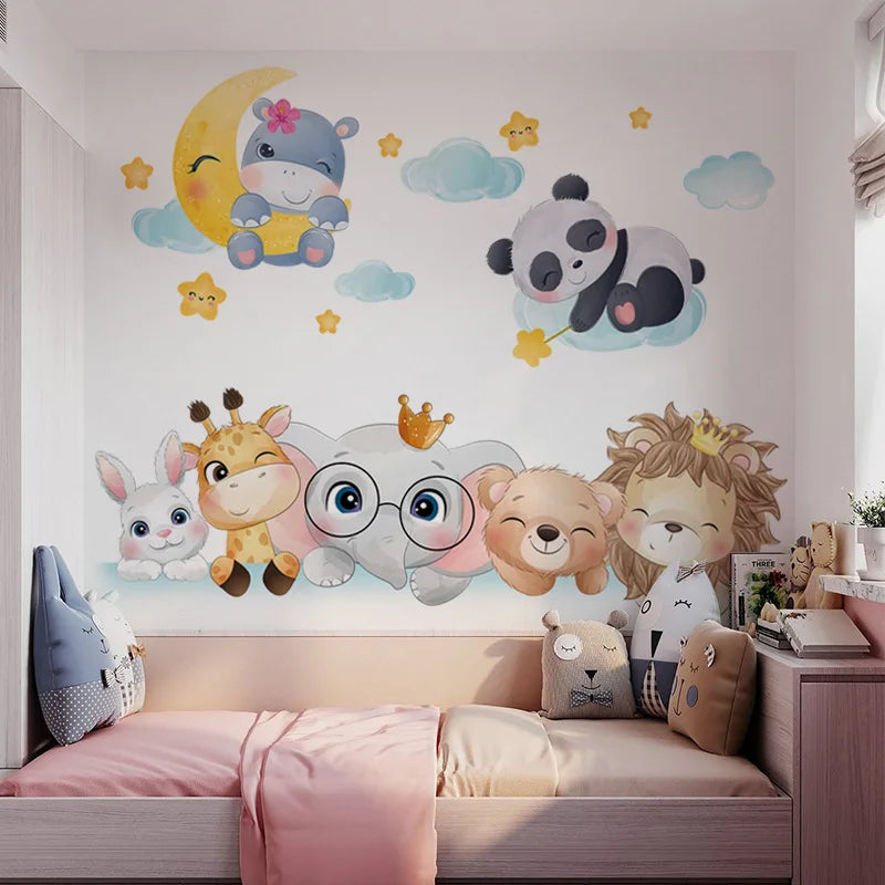 Cute Forest Animals Wall Stickers for Kids Rooms Children Boys Girls Baby Room Decoration Nursery Wallpaper Vinyl Elephant Li