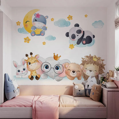 Cute Forest Animals Wall Stickers for Kids Rooms Children Boys Girls Baby Room Decoration Nursery Wallpaper Vinyl Elephant Li