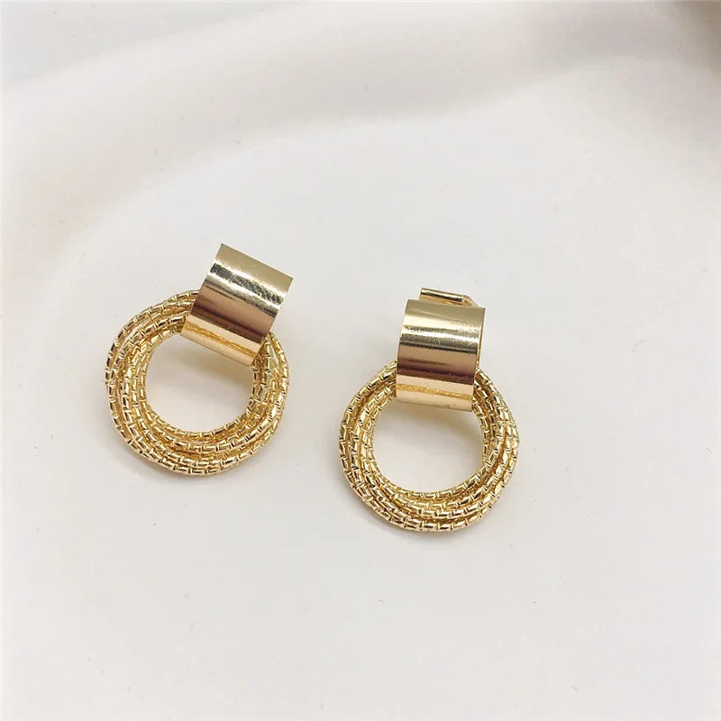 Vintage Metal Round Drop Earrings for Women Trendy Party Geometry Statement Jewelry Multilayer Small Circle Dangle Earrings
