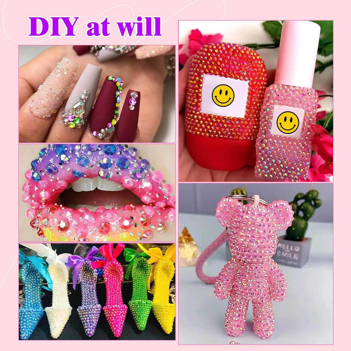 Resin Rhinestone Bedazzling Kit 3mm Small, Jelly Rhinestone Kit for Bedazzling Flatback Gems, for Clothes Nail Book Diy