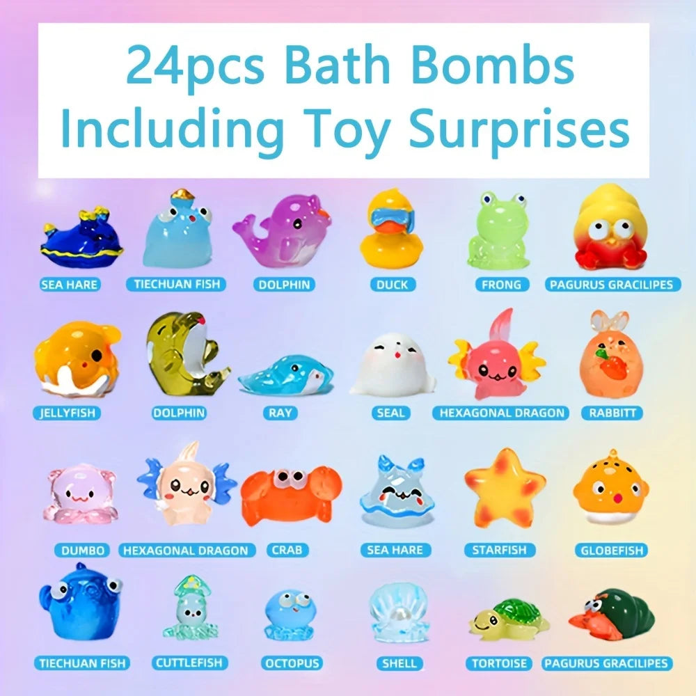 Bath Bombs for Kids with Surprise Inside, 24 Pack Kids Bath Bombs Gift Set, Natural Organic Kids Bubble Bath Fizzy for Girls 