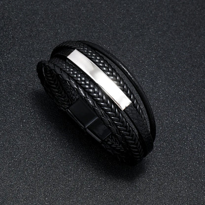 Trendy Leather Bracelets For Men Stainless Steel Bracelet 21CM Multilayer Braided Rope Bracelets for Male Jewelry Gifts - 17