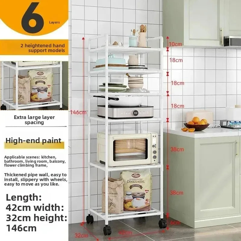 Minimalist style household storage rack, multi-layer adjustable shelf, mobile storage cart