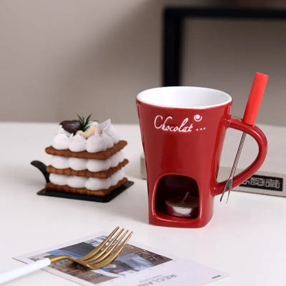 New 130ML European Candle Cup Cheese Chocolate Melting Ceramic Mug Heating Food Ceramic Mug with Fork Coffee Mug Tableware HW