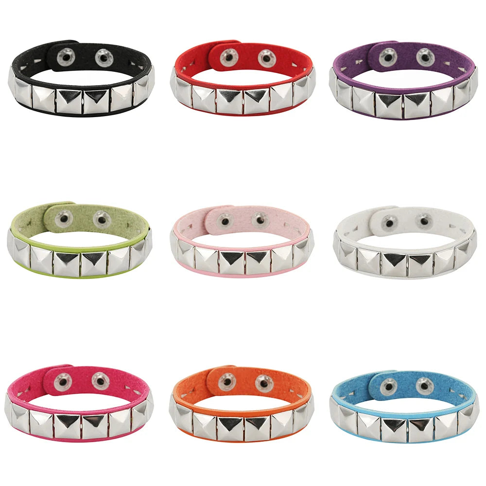 New One Row Punk Rock Studded Bracelet Square Spiked Leather Cuff Bracelet for Men Women \Wristband Bracelet