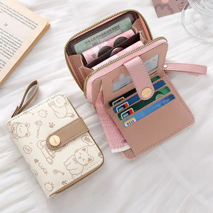 Cute Cat Coin Purse Women Fashion Short Wallet PU Leather Large Capacity Wallet Lightweight ID Card Holder Travel Cash Coin B