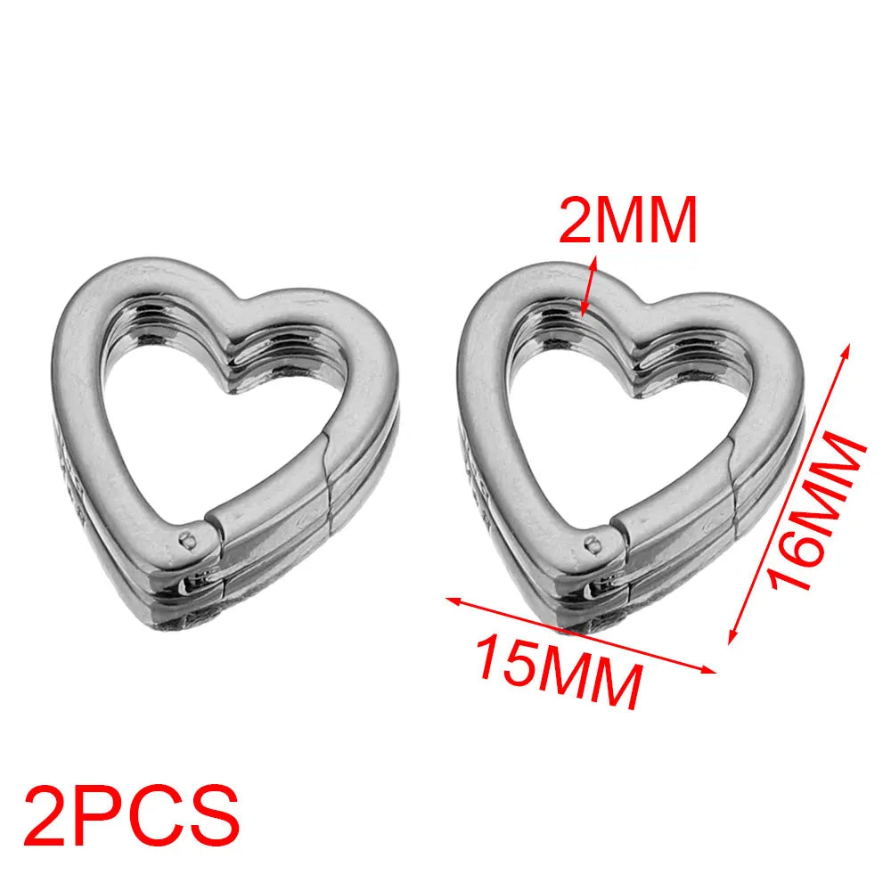 2pcs Stainless Steel Clasps Geometry Heart Round Ring Lobster Clasp Hooks Connectors Necklace for DIY Jewelry Making Supplies
