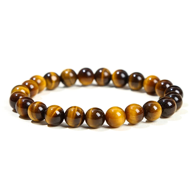 JD Natural Stone Beads Bracelet Amethyst Tiger Eye Crystal Quartz Agate Gem Beads Bangles Women Men Reiki Healling Jewelry Gi